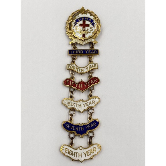 Vintage C&MA 8 Year Attendance Pins Little Cross and Crown 1/20 10k Gold Filled - Picture 1 of 10